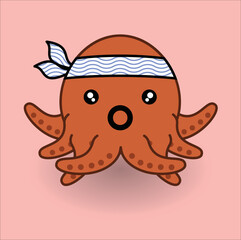 kawaii cute octopus takoyaki vector design illustration line art