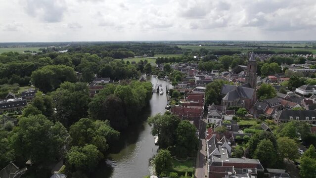 Aerial view Picturesque riverside village, beautiful architectural houses, Loenen Aan De Vecht. Utrecht