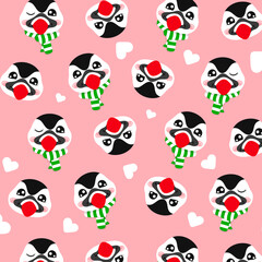Cute puffin penguin, seamless pattern