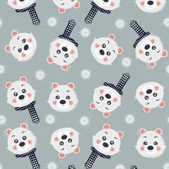 Seamless pattern, polar bears and snowflakes
