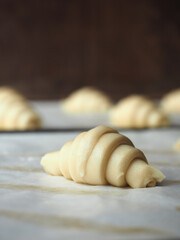 raw homemade French butter croissant on baking tray