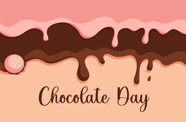 Dripping melted chocolates. Liquid chocolate cream in place for text.Chocolate day.