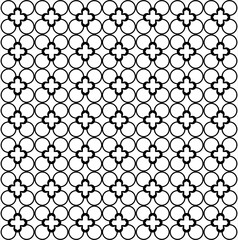 Seamless contemporary abstract design pattern of circle and cross elements. Used for design surfaces, fabrics, textiles.