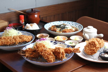 Pork cutlet and shredded cabbage,and rice,miso soup