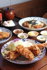 Pork cutlet and shredded cabbage,and rice,miso soup