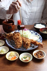 Pork cutlet and shredded cabbage,and rice,miso soup