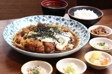 Pork cutlet and shredded cabbage,and rice,miso soup