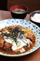 Pork cutlet and shredded cabbage,and rice,miso soup