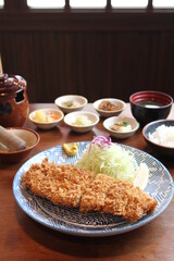 Pork cutlet and shredded cabbage,and rice,miso soup