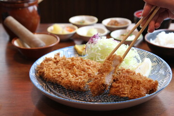 Pork cutlet and shredded cabbage,and rice,miso soup