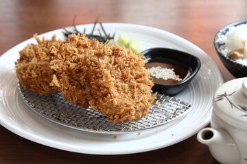 Pork cutlet and shredded cabbage,and rice,miso soup