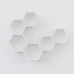 Hexagon wooden shelf, Minimal Japanese style. floating on the wall copy space hexagon, copy space.