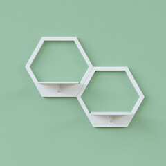 Hexagon wooden shelf, Minimal Japanese style. floating on the wall copy space hexagon, copy space.