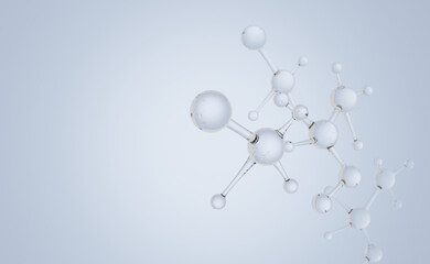 Molecular or atom clean structure on White background, 3d illustration.
