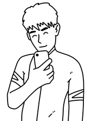 black and white of cute man cartoon for coloring