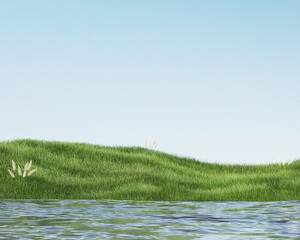 Cosmetic background for product presentation.minimal podium for fashion magazine,grass natural background,beauty and cosmetics product. 3d render illustration