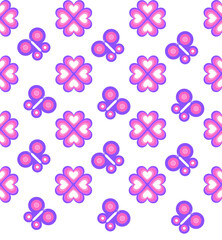 Flower and butterfly pattern with colorful pink purple style, element for decoration, PNG format file