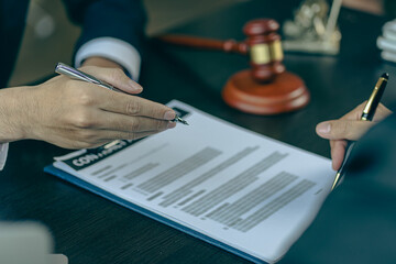 Hammer, judge, lawyer, businessman, scales, god of justice, laptop notebook on the table, legal...