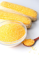 Corn grits in glass bowl