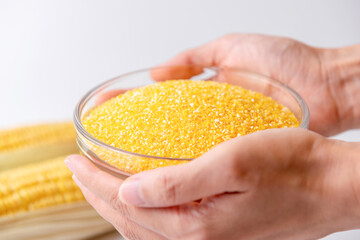 Corn grits in glass bowl