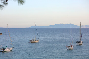 Beautiful blue Skala beach near Preveza summer Greek traveling modern background high quality big size print