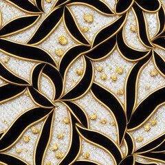 Fototapeta Beautiful realistic jewelry wallpaper. Seamless repeat pattern for wallpaper, fabric and paper packaging, curtains, duvet covers, pillows, digital print design. 3d illustration obraz