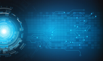 Abstract blue computer technology background with circuit board and  circle tech.Vector illustration