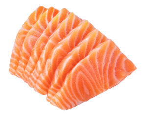 Sliced ​​Fresh Salmon isolated on white background, Salmon Fillet isolated on white background PNG file.