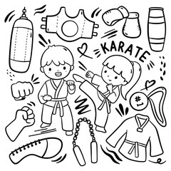 Hand Drawn Cartoon Karate Doodle Vector Illustration © mhatzapa