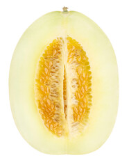 Orange Melon isolated on white background, Oriental melon, Yellow Korean Melon on white PNG file.