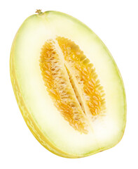 Orange Melon isolated on white background, Oriental melon, Yellow Korean Melon on white PNG file.