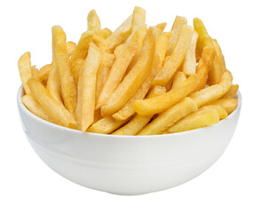 French fries in paper bucket isolated on white background, French fries on white PNG file