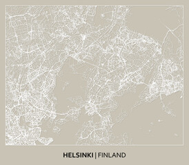 Helsinki (Uusimaa, Finland) street map outline for poster, paper cutting.