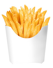 French fries in paper bucket isolated on white background, French fries on white PNG file