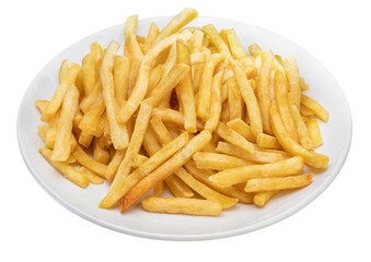 French fries in white plate on white background, French fries on white PNG file