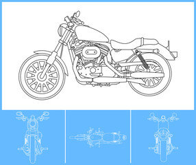 Chopper template. Transportation outline stroke template. Blue print layout. Fit for warp sticker, air brush, vinyls, recolor project. Vector eps 10.