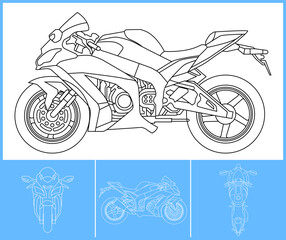 Motor sport template. Transportation outline stroke template. Blue print layout. Fit for warp sticker, air brush, vinyls, recolor project. Vector eps 10.