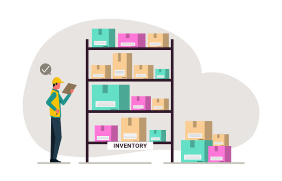 Inventory control illustration concept, professional worker is checking goods on shelve for inventory management