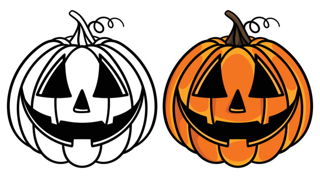 Halloween Pumpkin, Orange pumpkin with smile, Cute Halloween pumpkin, Flat style vector spooky creepy pumpkins, Vector cartoon Illustration, isolated on white background, Cartoon character,