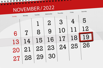 Calendar 2022, deadline, day, month, page, organizer, date, november, saturday, number 19
