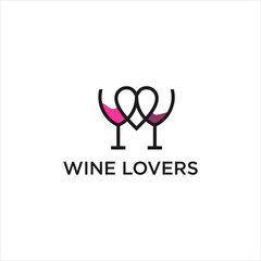 glass wine lovers logo design .party vine alcohol community vector