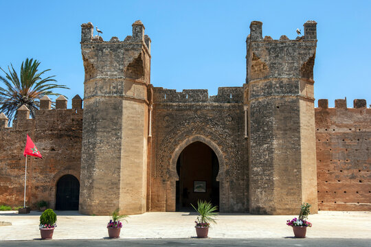 The entrance to the ancient Roman city of Chellah which is located south of Rabat in Morocco. Chellah is a medieval fortified necropolis.