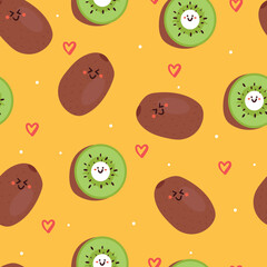 seamless pattern cartoon fruit character. cute fruit character for kids, textile, gift wrap paper