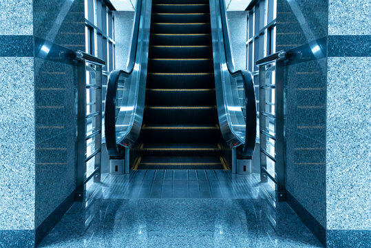 Empty Escalator Stairs In Shopping Mall