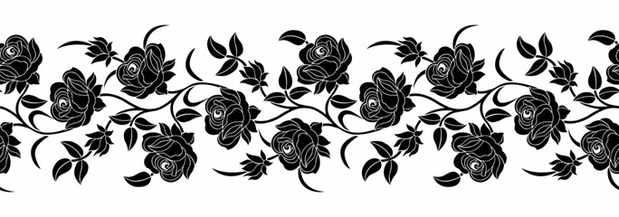 Vector rose flower border design - obrazy, fototapety, plakaty