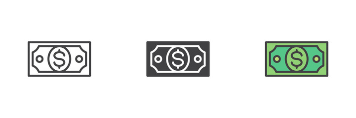 Dollar money different style icon set
