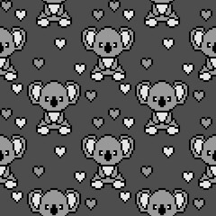 Koala vector seamless background . Pixel art.