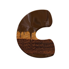 Alphabet letter set with melting chocolate layer cake texture, suitable for food or dessert related design for decorative purposes.