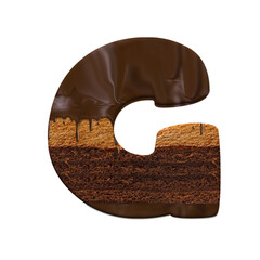 Alphabet letter set with melting chocolate layer cake texture, suitable for food or dessert related design for decorative purposes.