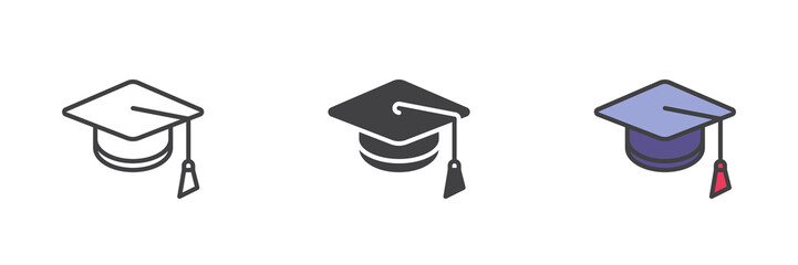 Graduation cap different style icon set